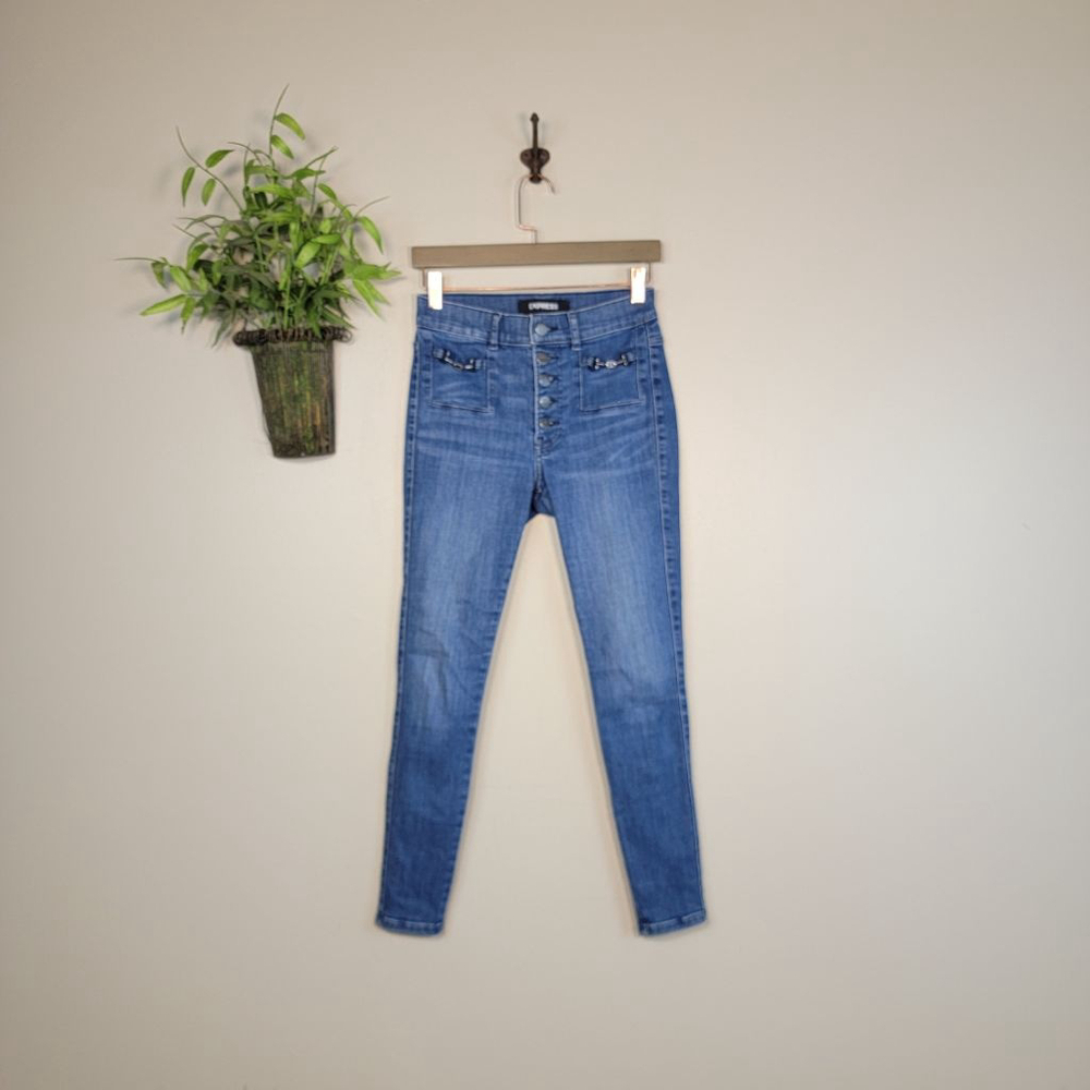 Express Legging Ankle High Rise Skinny Exposed Button Fly Chain Pocket 4 Jeans